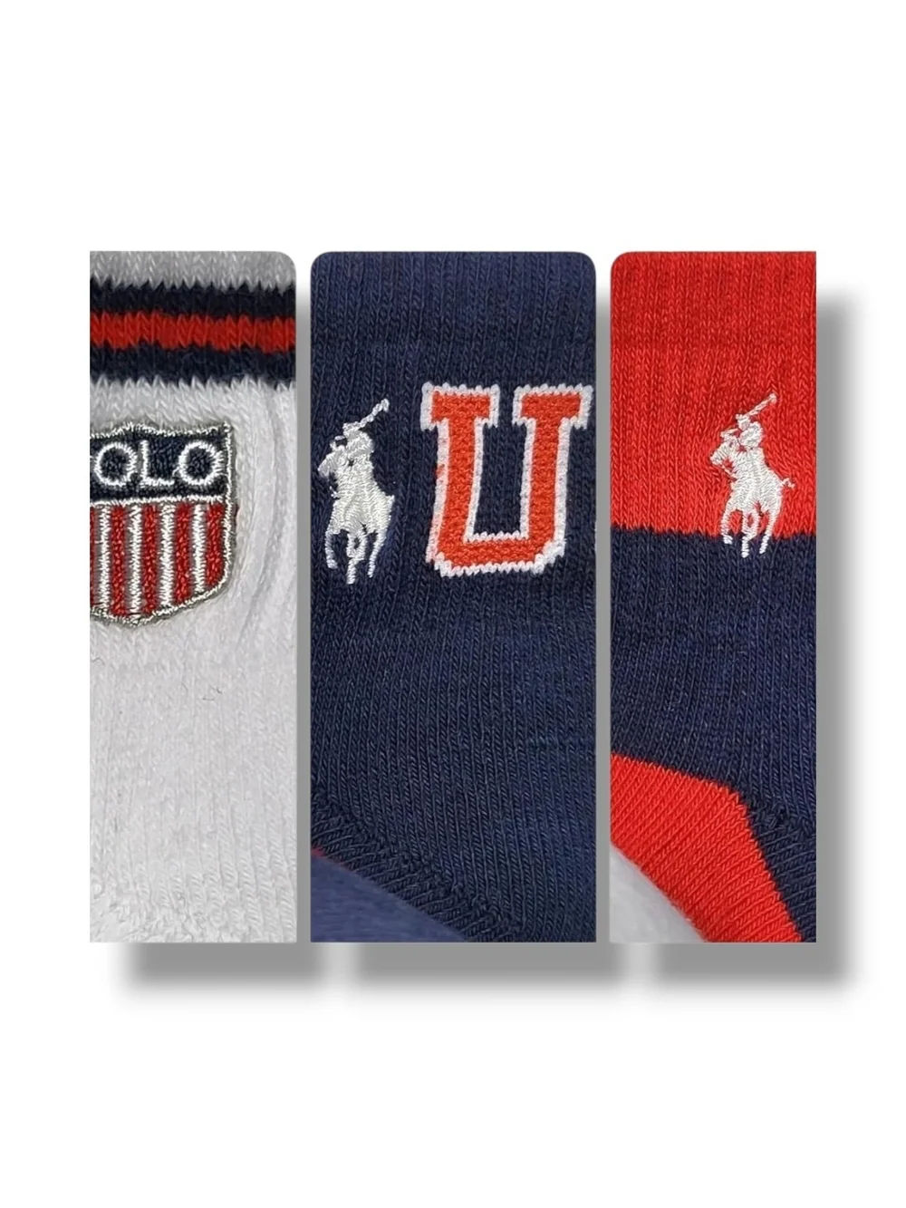Polo by Ralph Lauren Low-Cut Athletic Socks - Navy, Red & White (3-Pack) XL
